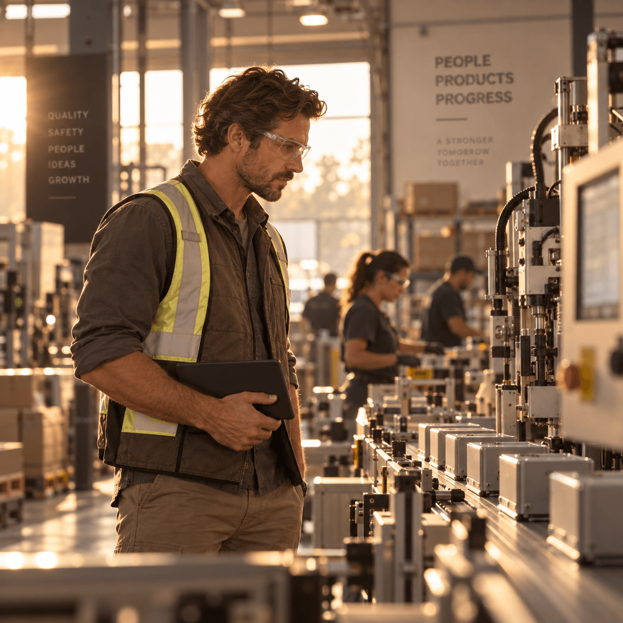Empresário acompanhando a linha de produção da própria indústria