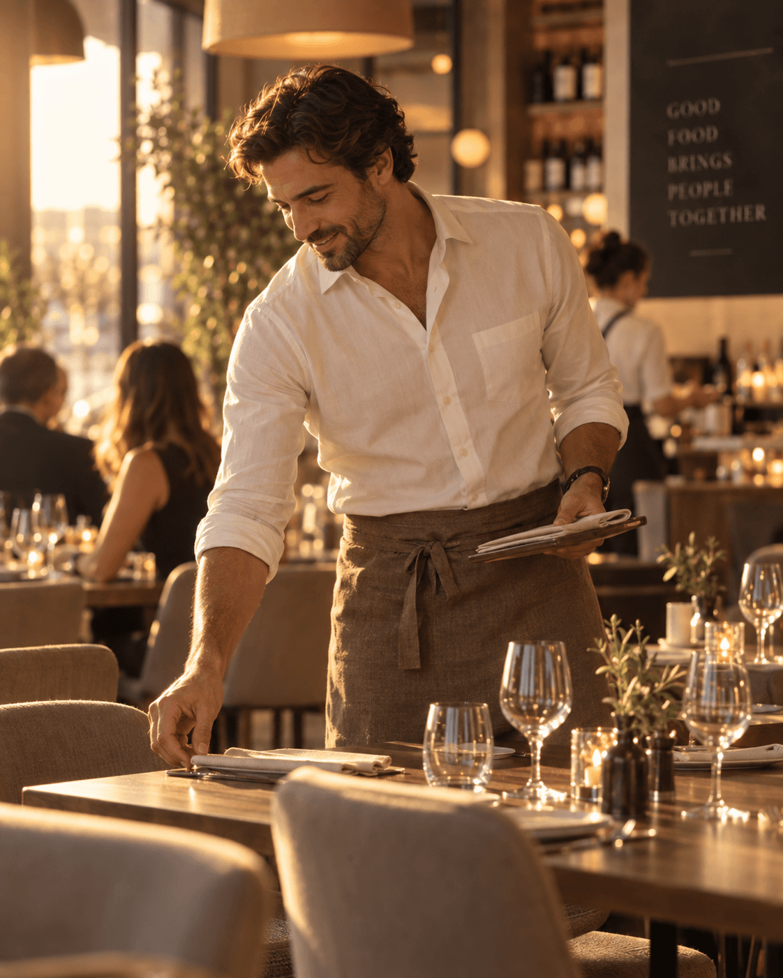Empresário em operação no salão do próprio restaurante